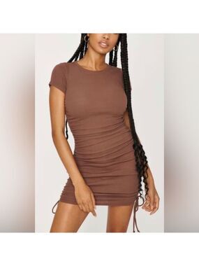 GARAGE Ruched Gathered Sides Blush Brown Tshirt Dress Size Large